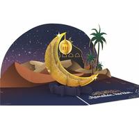 iGifts And Cards Moonlit Oasis Ramadan Kareem 3D Pop-Up Card - Crescent Moon & Mosque Scene with Palm Trees - Eid al-Fitr, Eid al-Adha, Family Gathering, Prayer Gift - 6" x 8" with Notecard