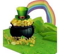 iGifts And Cards St. Patrick’s Pot of Gold Birthday 3D Pop Up Card - 6"x8" Greeting with Notecard and Envelope, Rainbow, Leprechaun Hat, Irish Luck Celebration, Festive Fun Bday Wishes