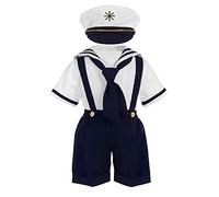 iGirlDress Baby Toddler Boys Nautical Sailor Outfit Short Suit 4 Piece Set, White/Navy, Medium/6-12Months