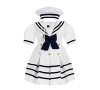 iGirlDress Baby Toddler Girls Nautical Sailor Dress with Hat Infant-4T - White -