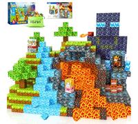 IGIVI Magnetic Blocks - Build Mine Magnet World Lava Valley Set, 2.5 cm Magnetic Cube, Building Toy for Children Aged 3+, Montessori Sensory Toy for Toddlers, Creative