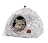Igloo Cat and Dog Bed, Large Indoor Tent, 2 in 1 Anti-Slip Trundle Bed with Handle, Washable and Removable, Light Brown Cushion