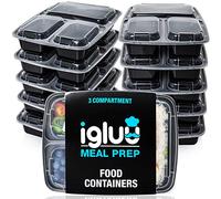 Igluu Meal Prep Containers Reusable 10 Pack 3-Compartment 946ml (32oz) BPA-Free Food Prep Containers with Airtight Lids - Durable Plastic, Stackable, Microwave, Freezer & Dishwasher Safe