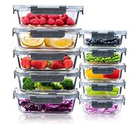 Igluu Meal Prep Glass Containers with Airtight Lids 10 Pack Rectangle 2 Sizes 1050ml and 370ml BPA-Free Meal Prep Containers Reusable - Borosilicate Glass, Oven Safe