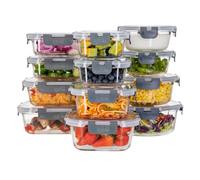 Igluu Meal Prep Glass Containers with Airtight Lids 12 Pack: 4 Rectangle, 4 Square, 4 Round BPA-Free Meal Prep Containers Reusable - Borosilicate Glass, Oven Safe