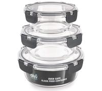 Igluu Meal Prep Glass Containers with Airtight Lids 3 Pack Round 3 Sizes 400ml, 650ml and 950ml BPA-Free Meal Prep Containers Reusable ? Borosilicate