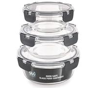 Igluu Meal Prep Glass Containers with Airtight Lids 3 Pack Round 3 Sizes 400ml, 650ml and 950ml BPA-Free Meal Prep Containers Reusable - Borosilicate Glass, Oven Safe