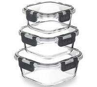 Igluu Meal Prep Glass Containers with Airtight Lids 3 Pack Square 3 Sizes 320ml, 520ml and 800ml BPA-Free Meal Prep Containers Reusable - Borosilicate Glass, Oven Safe
