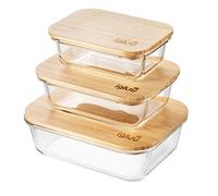 Igluu Meal Prep Glass Containers with Bamboo Lids (3 Pack) Assorted Sizes