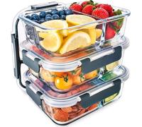 Igluu Meal Prep Glass Containers with Lids (3 Pack) 3 Compartment - 980ml | Airtight & BPA-Free - Oven, Air Fryer, Microwave, Freezer and Dishwasher Safe - Durable Borosilicate Glass