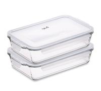Igluu Meal Prep Glass Oven Dish with Airtight Lid 2.2L ? Set of 2 ? Borosilicate Lasagne Dish for Oven, Microwave, Freezer