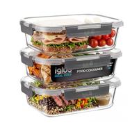 Igluu Meal Prep Large Glass Containers with Lids (3 Pack) - 1520ml | Airtight & BPA-Free - Oven, Air Fryer, Microwave, Freezer and Dishwasher Safe - Durable Borosilicate Glass
