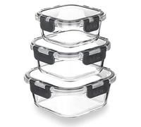 Igluu Meal Prep Square Glass Containers with Lids (3 Pack) Assorted Sizes