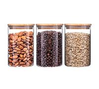Igluu Meal Prep Storage Jars With Lids Airtight 900ml/30oz Set of 3 Borosilicate Glass Containers with Bamboo Lids and Silicone Seal BPA Free Kitchen Storage