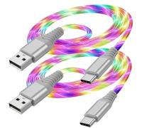 Ignara 2Pack LED Glow USB-A to USB-C Charging Cable 2M USB C Charger Cable 5V 2A RGB Luminous Light-Up Type C Fast Charging Lead Braided for Smartphones Tablets Gaming Consoles, Multicolour