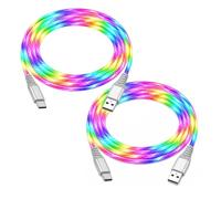 Ignara 2Pcs LED Glow USB-A to USB-C Charging Cable 2M USB C Charger Cable 5V 2A RGB Luminous Light-Up Type C Fast Charging Lead Braided for Smartphones Tablets Gaming Consoles (Multicolour)