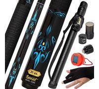 IgnatGames 2-Pieces Pool Cue Stick - 18/19/20/21 oz. 58" Canadian Maple Professional Billiard Pool Cues Sticks with Hard Case, 3 in 1 Pool Stick Tip Tool, 3 Finger Glove and Chalk Holder (21 oz. Blue)