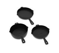 IGNEUS Pre-Seasoned 3 Part Cast Iron Pan Set : Includes - Griddle Skillet pan, Frying pan, deep Saucepan, Doubles up to be a Dutch Oven