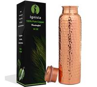 Ignisia Copper Water Bottle 34oz - 100% pure copper water bottle for drinking | eco-friendly | lab tested | Leak-Proof | Handcrafted Ayurvedic for Health & Wellness Hammered