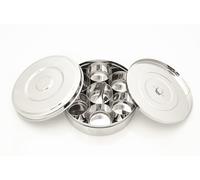 Ignite Cookware Stainless Steel Spice Tin - Masala Dabba with 7 Compartments and 2 Stainless Steel Lids (24cm - Size 14)