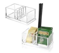 IGNPION 2pcs Sugar Packet Caddy, Plastic Tea Bag Organizer with 4 compartmenrt, Sweetener & Condiments Packet Bowl Small Storage Basket Container for Cafe, Bar, Restaurant, Hotel