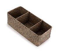 IGNPION 3-compartment Seagrass Storage Baskets Woven Seagrass Desktop Basket Rectangular Organiser Box Shelves & Desks Decorative Basket for Sundries Stationery Toys Cosmetics, Coffee
