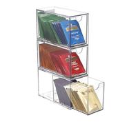 IGNPION 3 Layer Tea Organizer Drawer Box , Acrylic Kitchen Coffee Capsules and Tea Bag Holder with 3 Drawer, Stackable Small Desktop Storage Drawer for Office, Batheroom, Dresser
