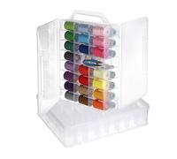 IGNPION 46 Grids Craft Storage Boxes, 2 Pcs Double Sided Thread Box, Clear Sewing bobbins Organizer, Portable Plastic Organizer Container for Embroidery and Sewing Threads, Embroidery Floss, Beads