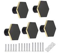 IGNPION 5pcs Hexagon Brass Drawer Wardrobe Kitchen Door Knob Vintage Cabinet Pull Door Handle Cupboard Hardware for Home Decorating, Black