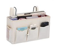 IGNPION Canvas Bedside Hanging Storage Pockets with Metal Hook Adjustable Tape Dormitory Bed Organiser Caddy Mulit-purpose Bag for Home Office School Hospital,White (IGPUK0582)