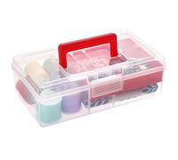 IGNPION Clear Craft Stackable Storage Box with Storage Tray Plastic 5-compartment Mulit Purpose Storage Organiser Container for Arts Crafts, Stationery, Sewing, Tackle, Nail Art, Medicines, Red