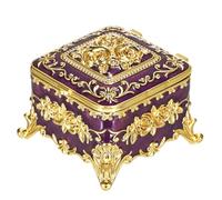 IGNPION Decorative Trinket Box Vintage Jewelry Box Small and Exquisite Trinket Storage Organizer Boxes For Rings Earrings Necklace Square, Purple