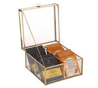 IGNPION Glass Tea Bag Organizer Storage Box Modern Tea Storage Chest with 4 Compartments Tea bag Holder Case Decorative Transparent Tea bag Caddy Holder for Coffee, Tea, Cosmetic, Jewelry