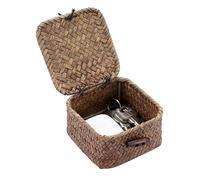 IGNPION Mini Seagrass Desk Storage Basket with Lid, Square Wicker Entryway Keys Basket, Bathroom Organiser Box, Farmhouse Decorative Shelf Box, Multipurpose Storage for Craft, Paper Clip, Hair Ties