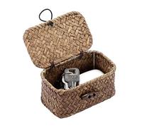 IGNPION Mini Seagrass Desk Storage Basket with Lid, Wicker Entryway Keys Storage Basket, Bathroom Organiser Box, Farmhouse Decorative Shelf Box, Multipurpose Storage for Craft, Paper Clip, Hair Ties