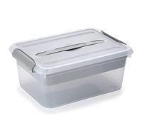 IGNPION Plastic Craft storage Box with Dividers Tray Stackable Craft Storage Organiser with Carry Handle Storage Containers for Art & Craft, Cosmetic, Toys, Sewing Accessories, Transparent+Gray