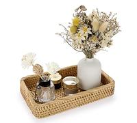 IGNPION Rattan Serving Tray Decorative Display Table Storage Toilet Tank Paper Desktop Organiser for Kitchen, Makeup, Vanity, Napkin, Candle, Ornament(Natural color), 25x15cm (IGPUK0518)