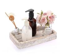 IGNPION Rattan Serving Tray Decorative Display Tray Table Storage Tray Toilet Tank Paper Tray Desktop Organiser Tray for Kitchen, Makeup, Vanity, Napkin, Candle, Ornament (25cm Whitewash)