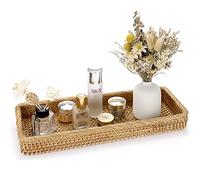IGNPION Rattan Serving Tray Decorative Display Tray Table Storage Tray Toilet Tank Paper Tray Desktop Organiser Tray for Kitchen, Makeup, Vanity, Napkin, Candle, Ornament, 40cm