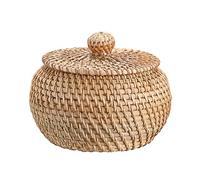 IGNPION Rattan Storage Basket with lid Multi-Purpose Decorative Storage Baskets for Shelf &Desktop Woven Picnic Fruit Basket Egg Holder Bowl (XS)