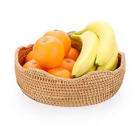 IGNPION Rattan Storage Bowl Woven Fruit Basket Round 26cm Bread Serving Basket Snack Egg Storage Bowls Dinner Table, Desktop Countertop, Decorative Display Storage Baskets