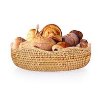 IGNPION Rattan Woven Fruit Basket - Round 23.5cm Bread Serving Basket - Snack & Egg Storage - Decorative Display - Desktop & Countertop