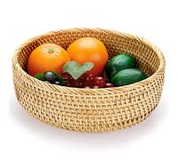 IGNPION Round Rattan Countertop Storage Basket, Woven Bread Fruit Egg Bowl | Handwoven Tabletop Storage Basket, Kitchen Centerpiece Decorative Serving Baskets
