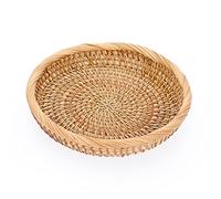 IGNPION Round Rattan Key Tray, 19cm Coffee Table Storage Tray, Living Room Woven Decorative Trays for Perfum, Candle, Remote (Natural)
