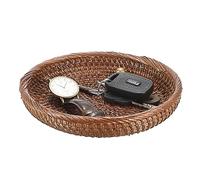 IGNPION Round Rattan Woven Serving Tray Decorative Display Tray Storage Platters with Handle Table Desktop Organiser Trays for coffer,Fruit, Drink,Breakfast,Tea,Candle (Brown, 19cm)