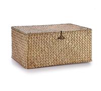 IGNPION Seagrass Storage Basket with Lid, Wicker Woven Shelf Basket, Coffee | 40x28x19cm, Rectangular, Living Room Decorative Under Shelf Basket, Multipurpose Storage Hamper for Bedroom, Bathroom, Office