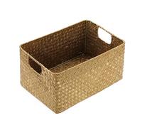 IGNPION Seagrass Storage Basket - Woven Rectangular Bathroom Organizer Box for Shelves & Desks - Decorative Multipurpose Hamper (Caramel, Small)