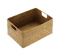 IGNPION Seagrass Storage Basket Woven Seagrass Desktop Basket Rectangular Bathroom Storage Organiser Box, Shelves & Desks Decorative Basket Multipurpose storage Hamper, Large (Caramel, Meduim)
