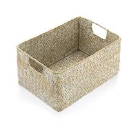 IGNPION Seagrass Storage Basket Woven Seagrass Desktop Rectangular Bathroom Storage Organiser Box, Shelves & Desks Decorative Multipurpose storage Hamper (Whitewash, Small)