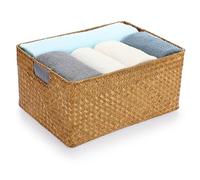 IGNPION Seagrass Storage Opened Basket Living Room Decorative Baskets Woven Wicker Towel Basket Rectangular Bathroom Storage Organiser Box, Shelves & Desks Multipurpose Storage Hamper (Caramels,Large)